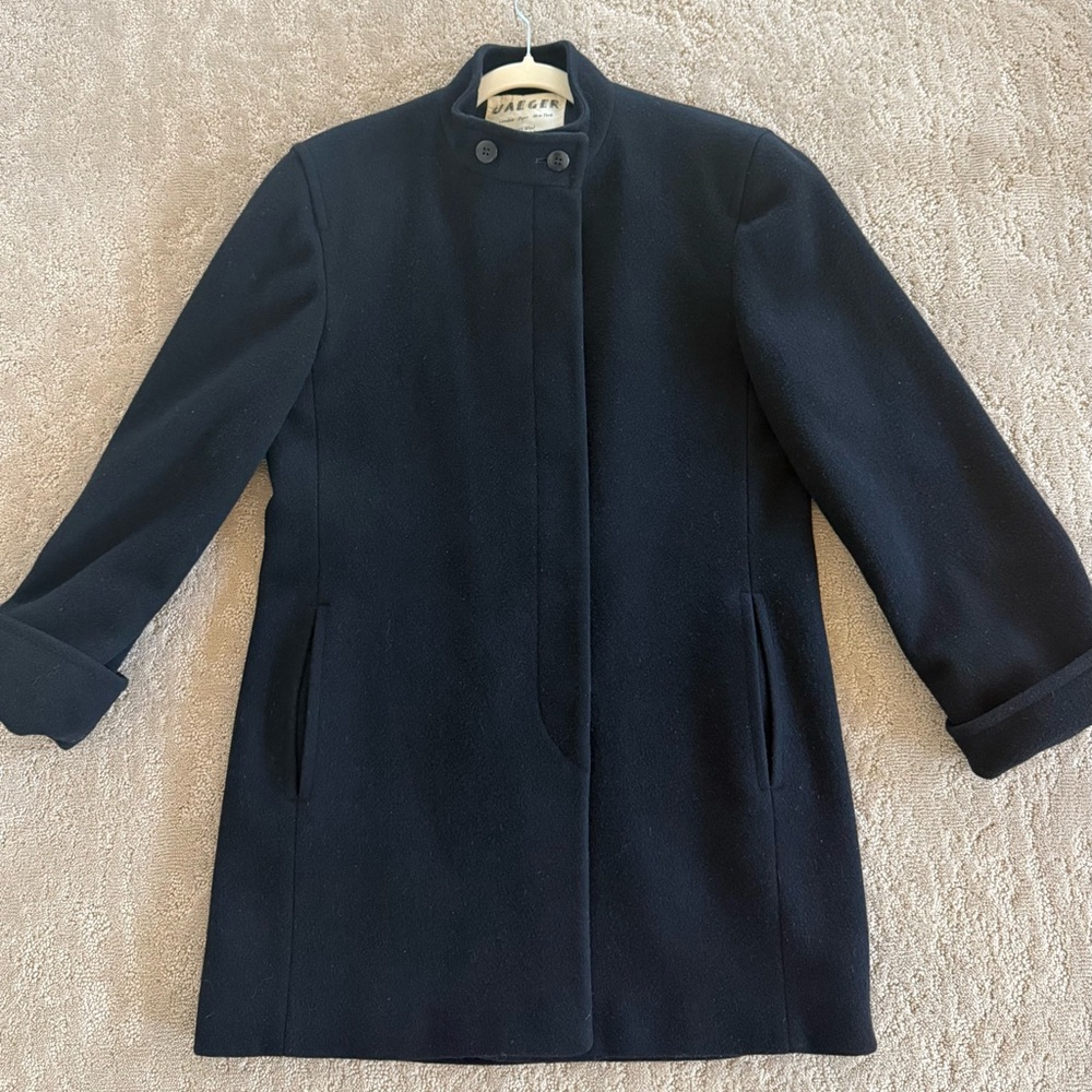 Jaeger Black Wool Coat 8 Made in Great Britain Minimalist - Picture 3 of 8